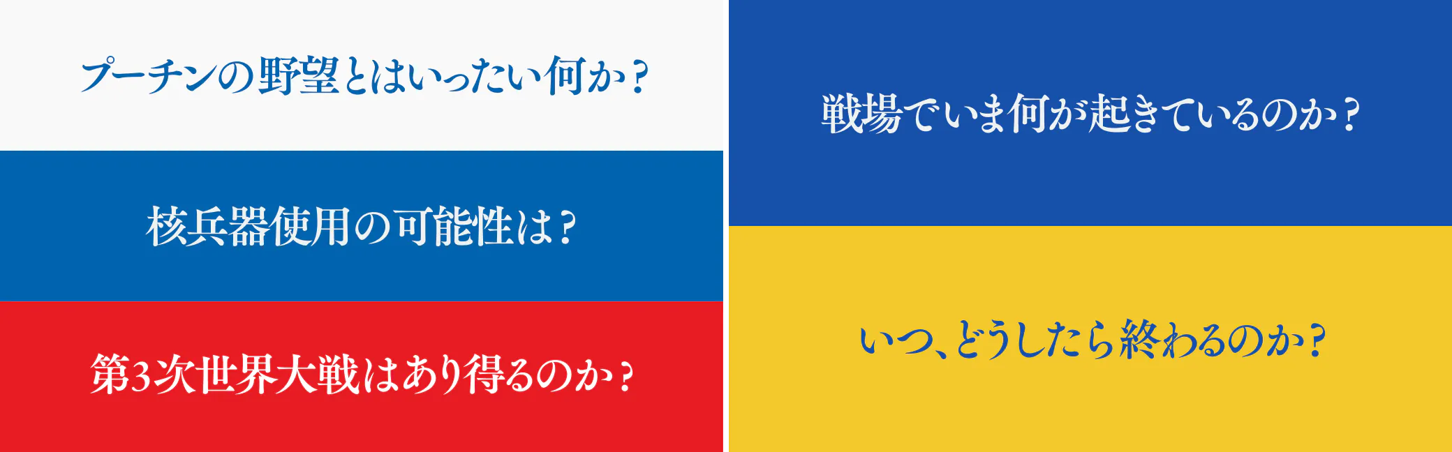 プーチンの野望とはいったい何か？戦場でいま何が起きているのか？核兵器使用の可能性は？第３次世界大戦はあり得るのか？いつ、どうしたら終わるのか？