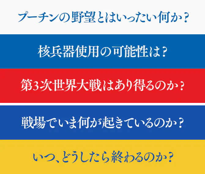 プーチンの野望とはいったい何か？戦場でいま何が起きているのか？核兵器使用の可能性は？第３次世界大戦はあり得るのか？いつ、どうしたら終わるのか？